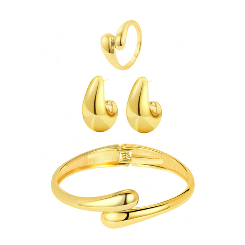 Conjunto Gota em aço inoxidável - Brincos, anel e bracelete