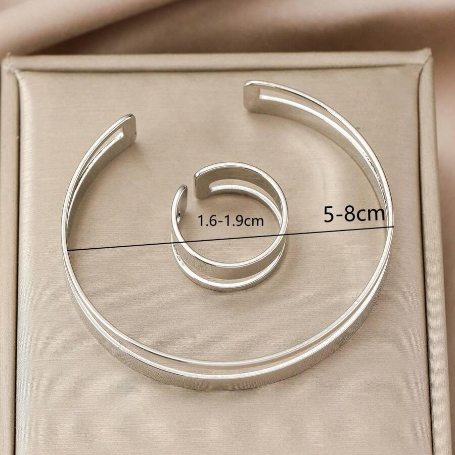 Conjunto de semijoias - Pulseira e Anel Geométrico paralelas Minimalista