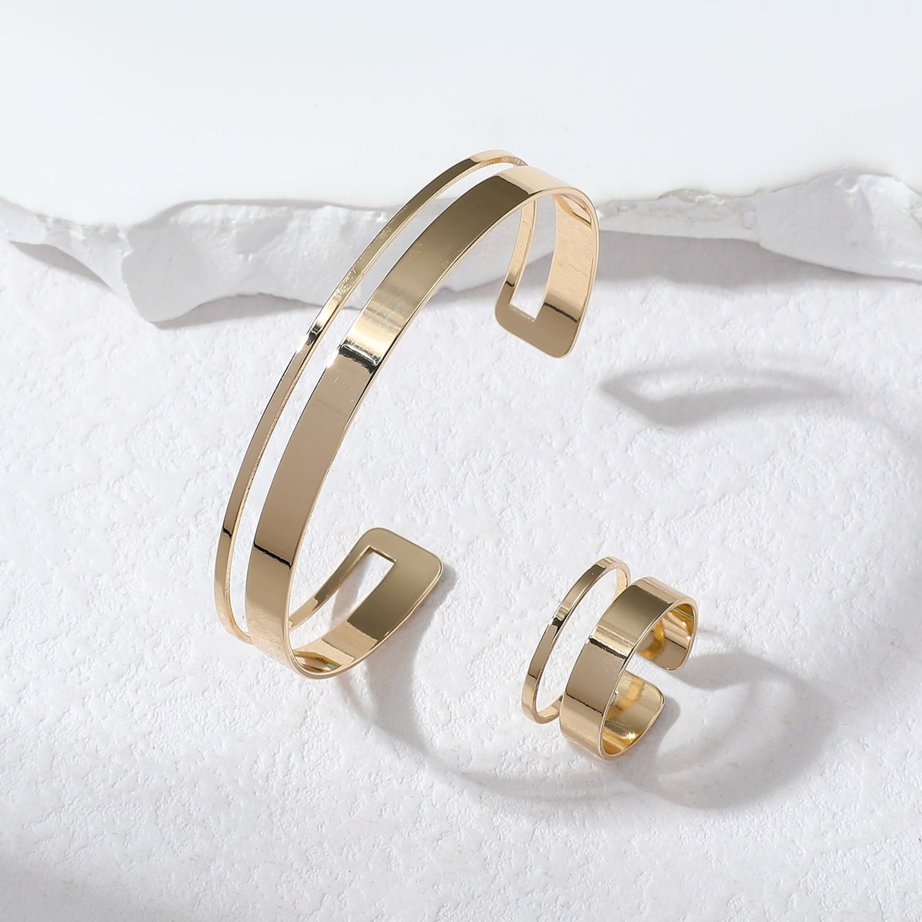 Conjunto de semijoias - Pulseira e Anel Geométrico paralelas Minimalista