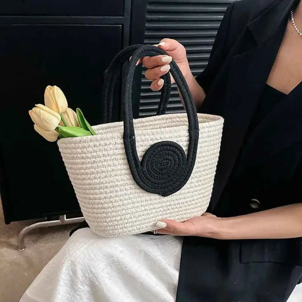 Bolsa de Palha Modelo Lolla Off White Preta