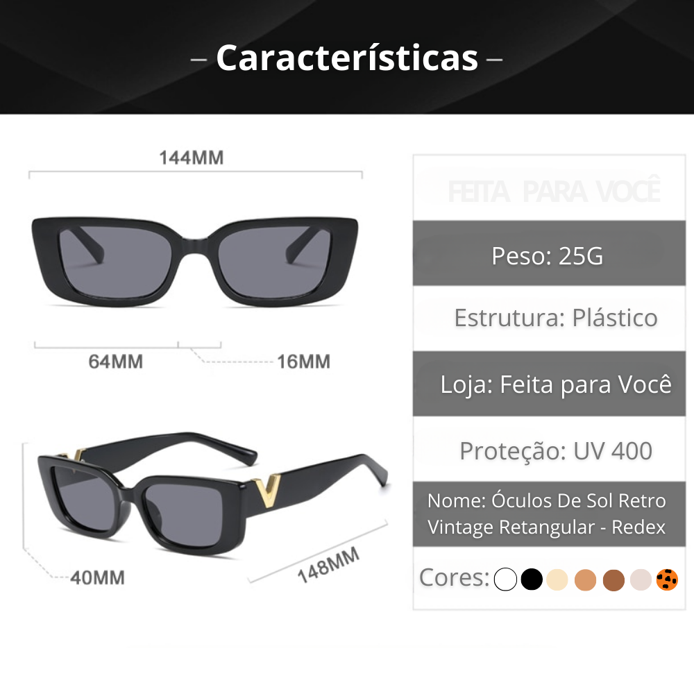 Óculos De Sol Retro Vintage Retangular - Redex