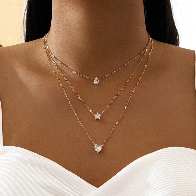 Colar Feminino Zircônia Amor Céu e Água