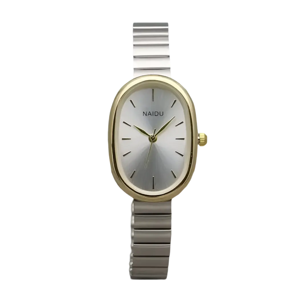 Relógio Feminino de Quartzo Oval com Pulseira de Aço Inoxidável